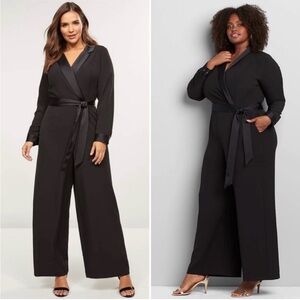 Lane Bryant Size 22p Black Tuxedo Wide Leg Jumpsuit